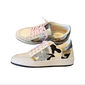 Vintage Havana Camo Sneakers with Pink Laces & Silver Glitter Star